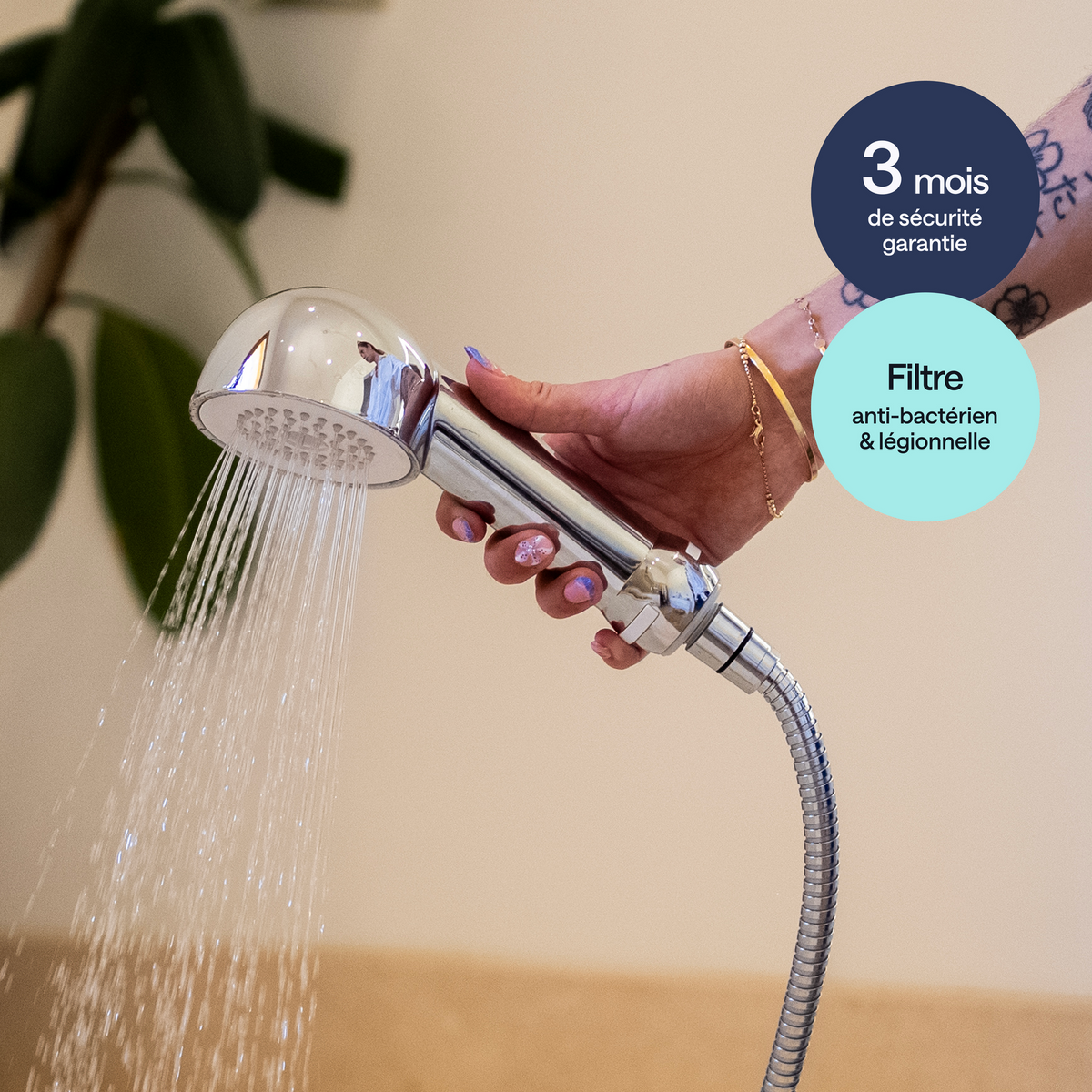 Filtre douche SD3 Dyese chromé — vue de côté, durée 3 mois