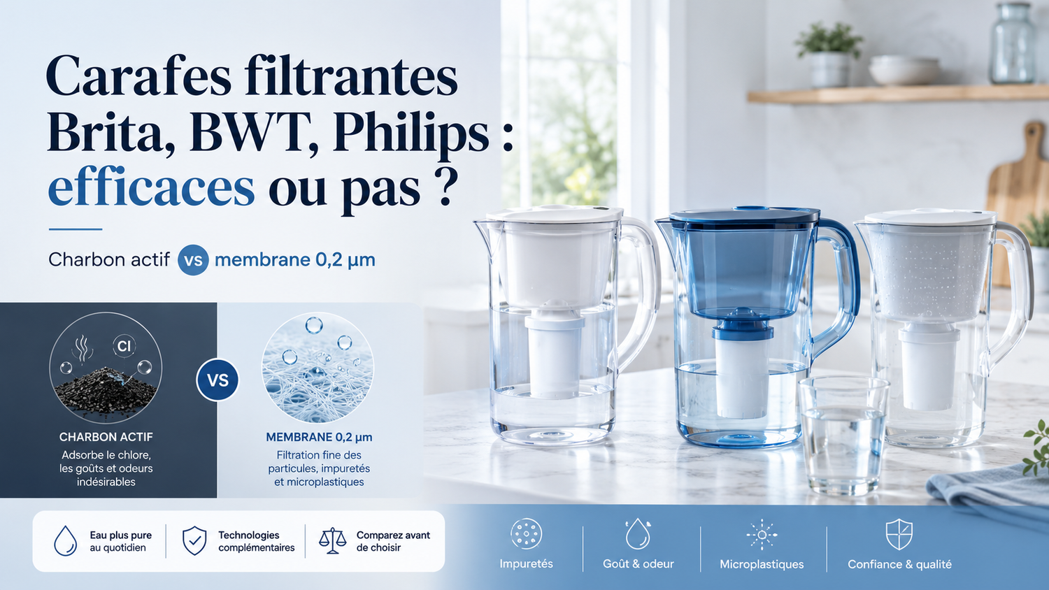 Carafes filtrantes Brita, BWT, Philips : sont-elles vraiment efficaces ? (2026)